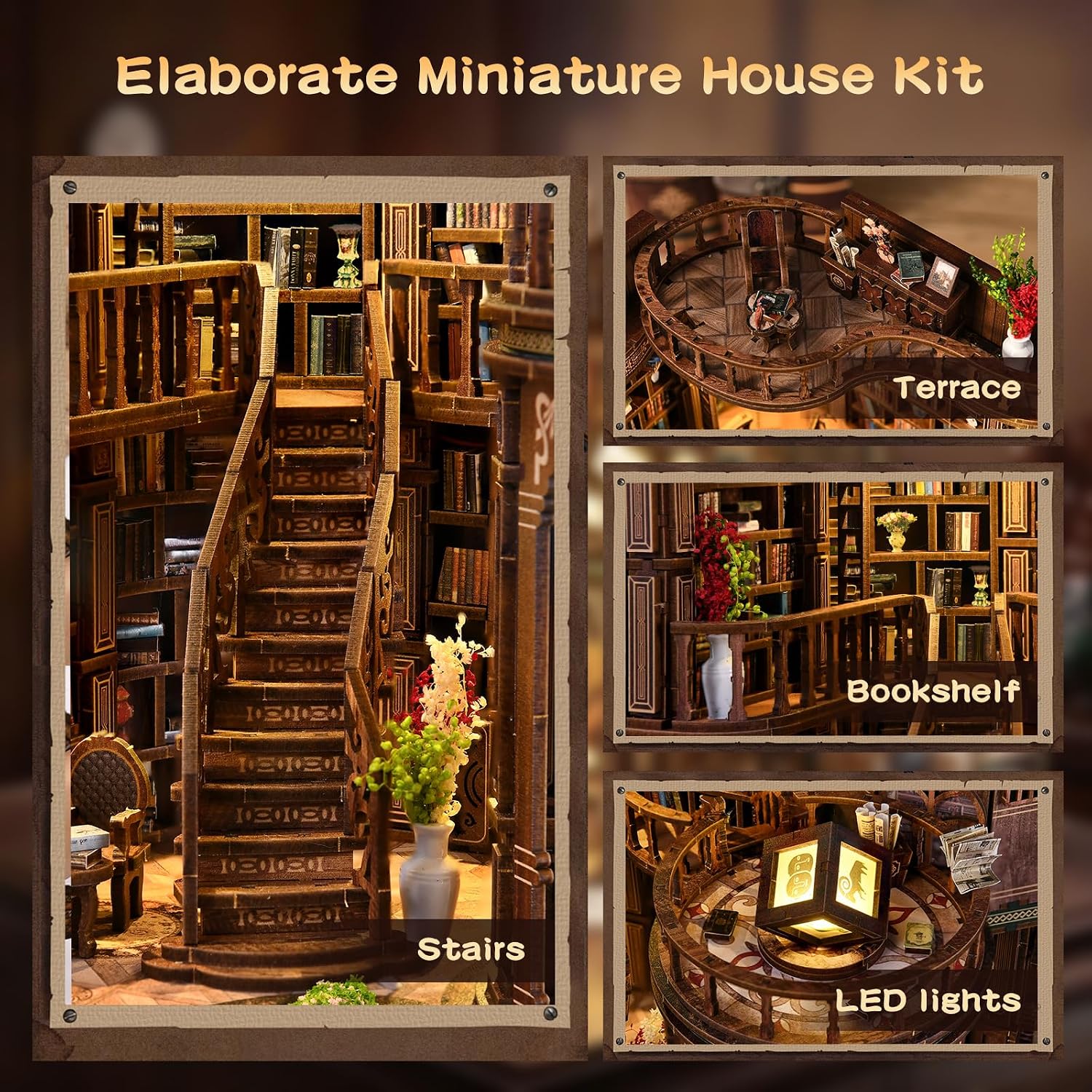 Detalle de 3DVASE Book Nooks for Adults DIY Miniature Dollhouse Book Nook Kit with LED Light (888-piece)