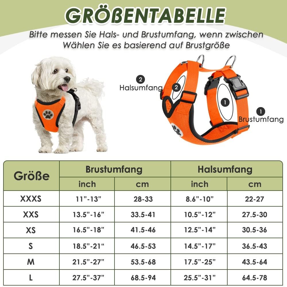 Detalle de SlowTon Hundegeschirr mit Sicherheitsgurt fürs Auto (mit 2 Karabinern, Orange, M)