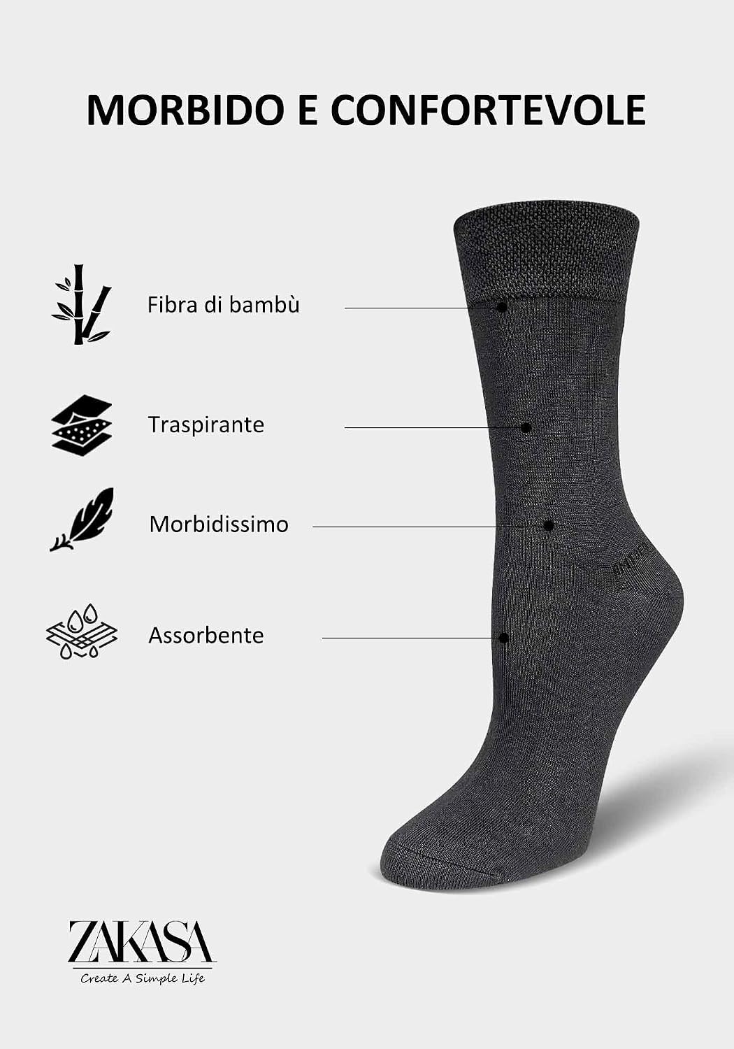 Detalle de ZAKASA Calzini Bambù Uomo Traspiranti 39-46
