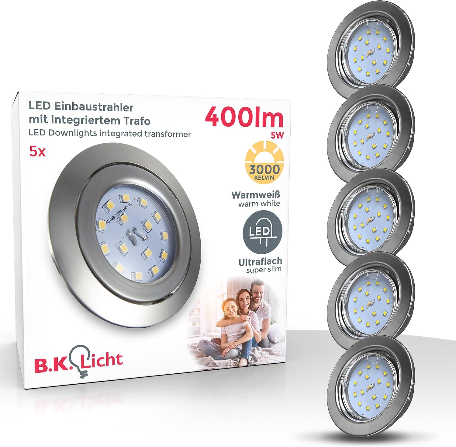 Detalle de B.K.Licht zestaw 5 wpuszczanych lamp LED 4,8 W, 3000 K, odchylane