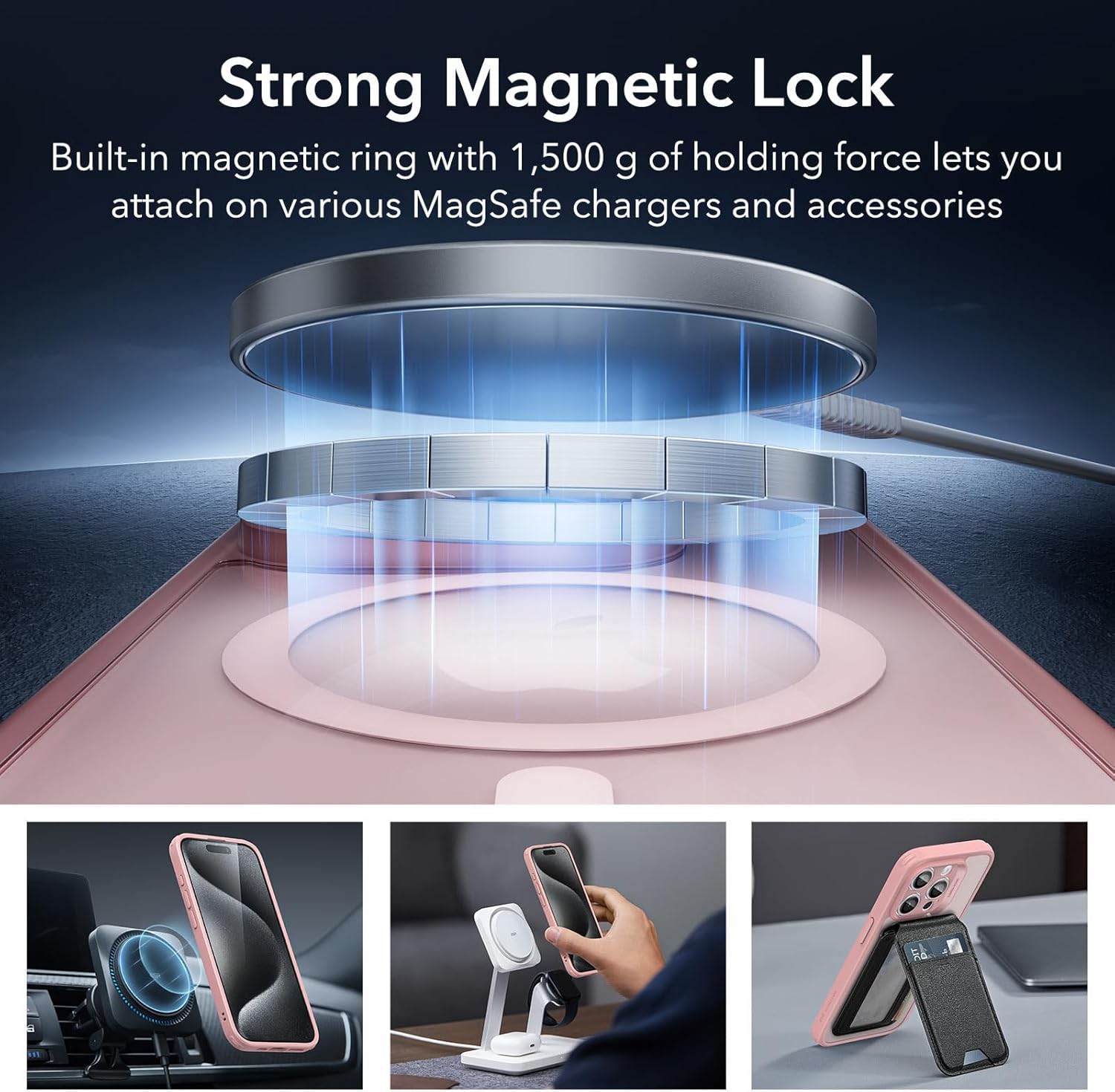 Detalle de ESR Set di Cover per iPhone 15 Pro (5 in 1) – rosa, protezione completa e MagSafe