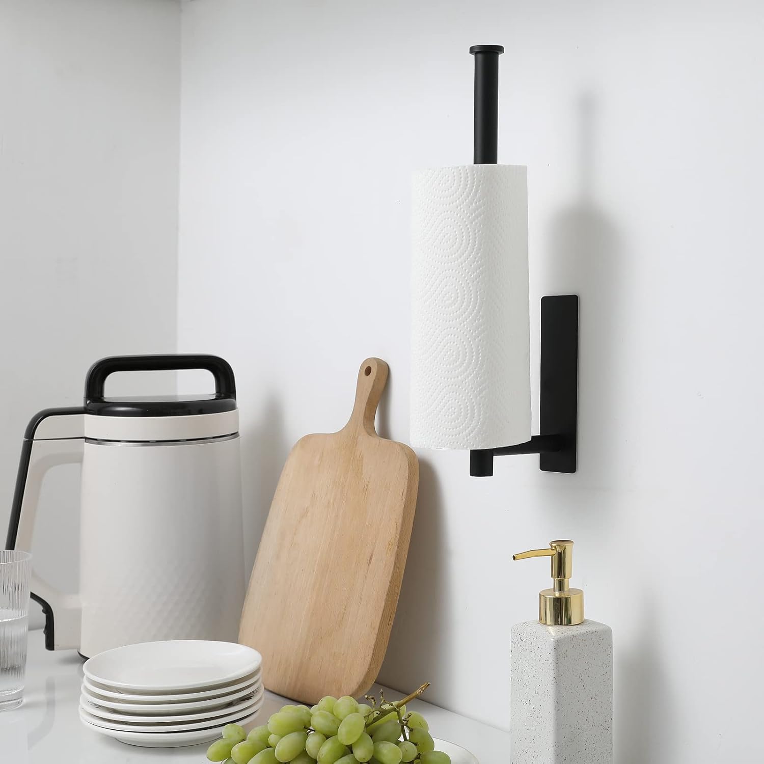 Thumbnail 2 de theaoo SUS304 Under-Cabinet Paper Towel Holder (Matte Black, Adhesive or Screws)