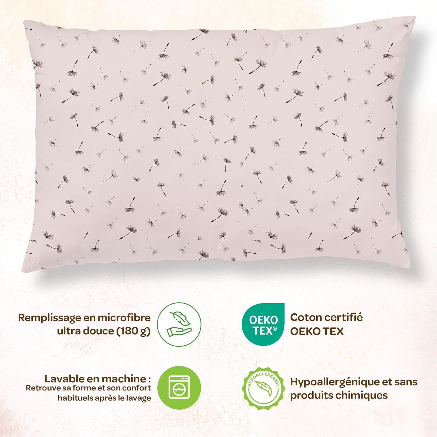 Thumbnail 2 de Oreiller Enfant avec Taie 33x45 cm en Coton OEKO-TEX – SUPERBE BEBE, lavable en machine