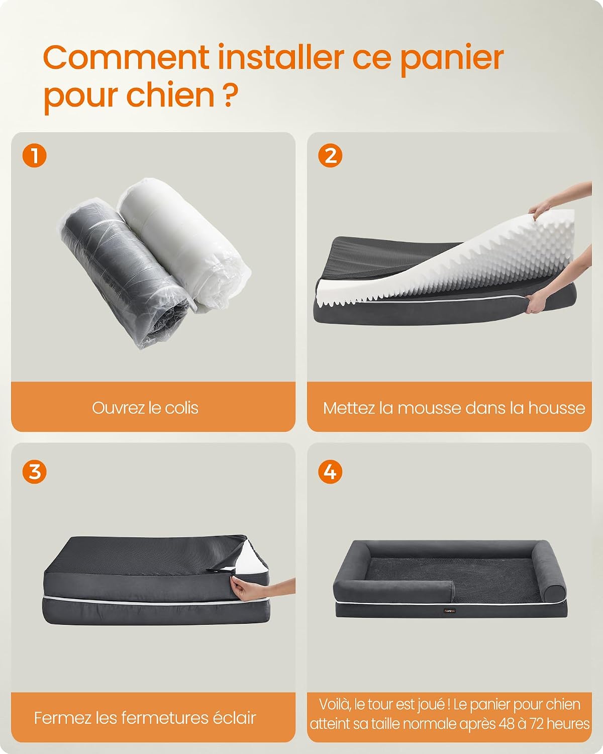 Detalle de Feandrea Panier pour Chien Orthopédique — Canapé et Lit pour Animaux 135 x 102 x 23 cm, Gris Foncé