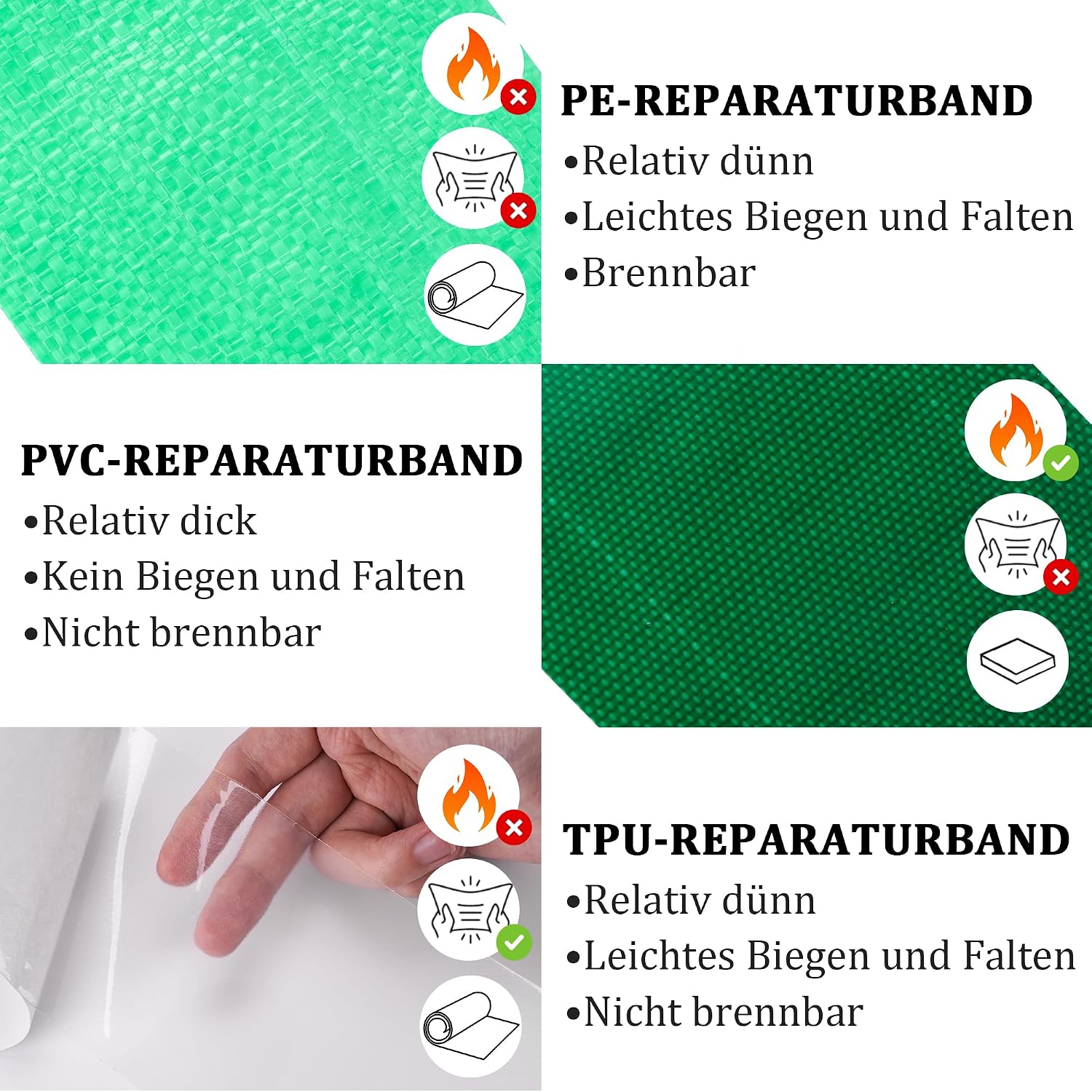 Detalle 2 de PVC Planenband Reparaturklebeband für Gewebeplanen (5 m x 8 cm) in Grün – für Lkw-Abdeckplane, Markise & Zelt