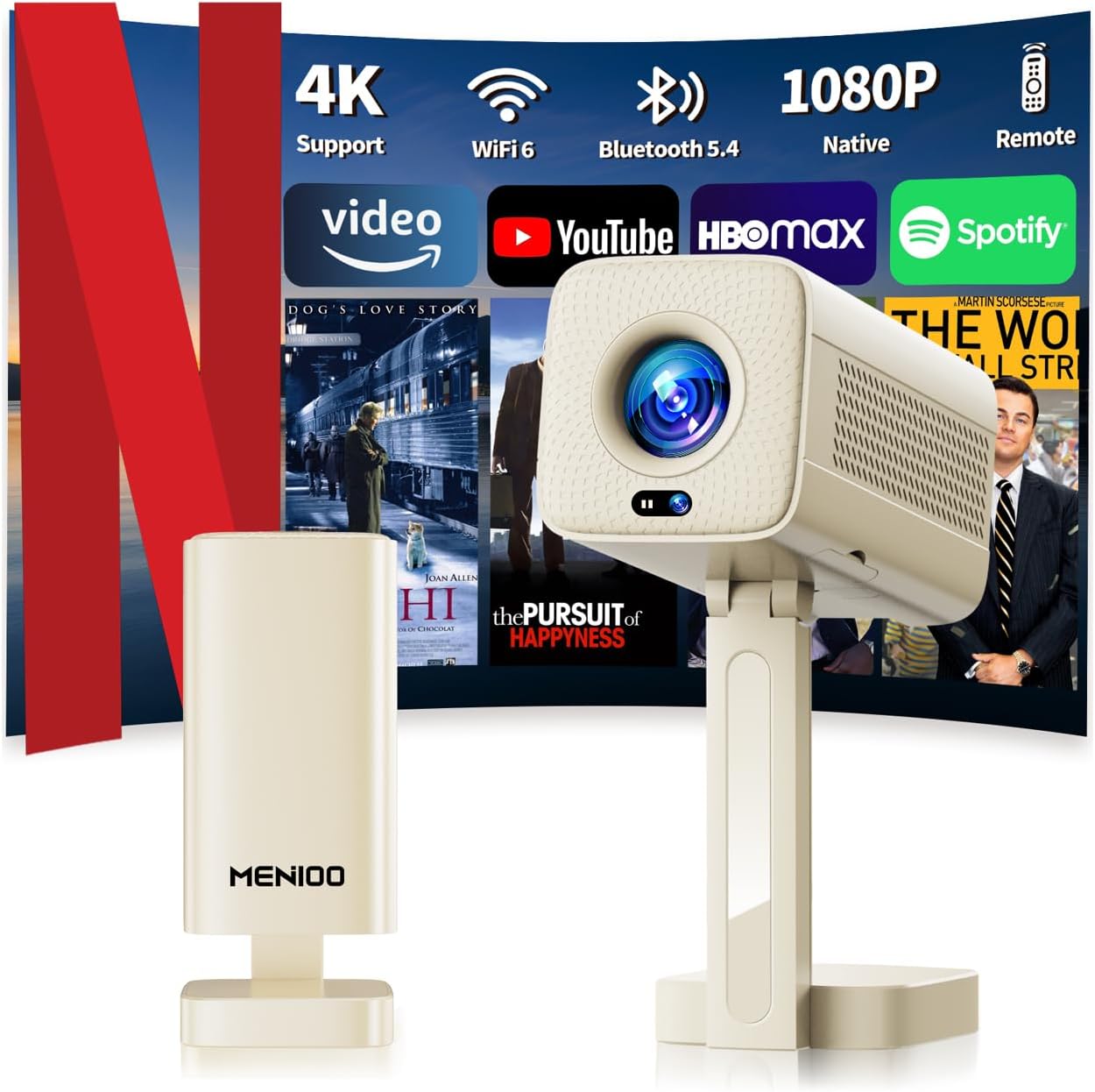 Mini Projector 4K MENIOO con WiFi 6, Bluetooth 5.4 e Autofocus Auto Keystone