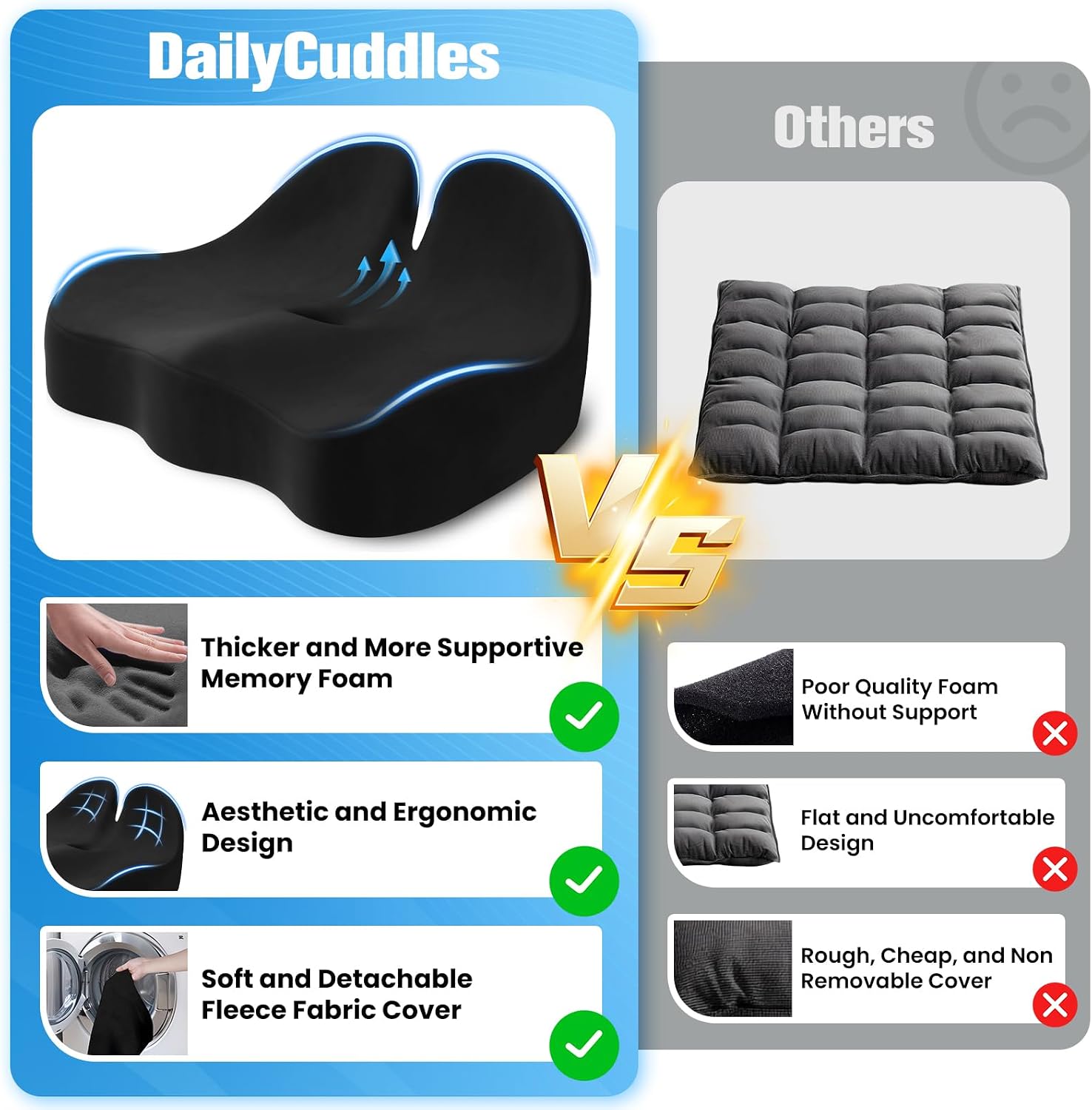 Detalle 1 de DailyCuddles Memory Foam Seat Cushion Large