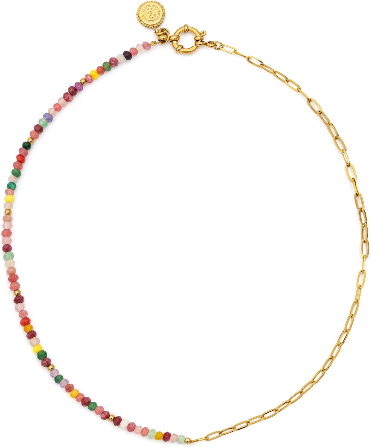 Detalle 2 de Collar Chic Amalia SINGULARU en acero con baño en oro de 18 Kt y cristales de color