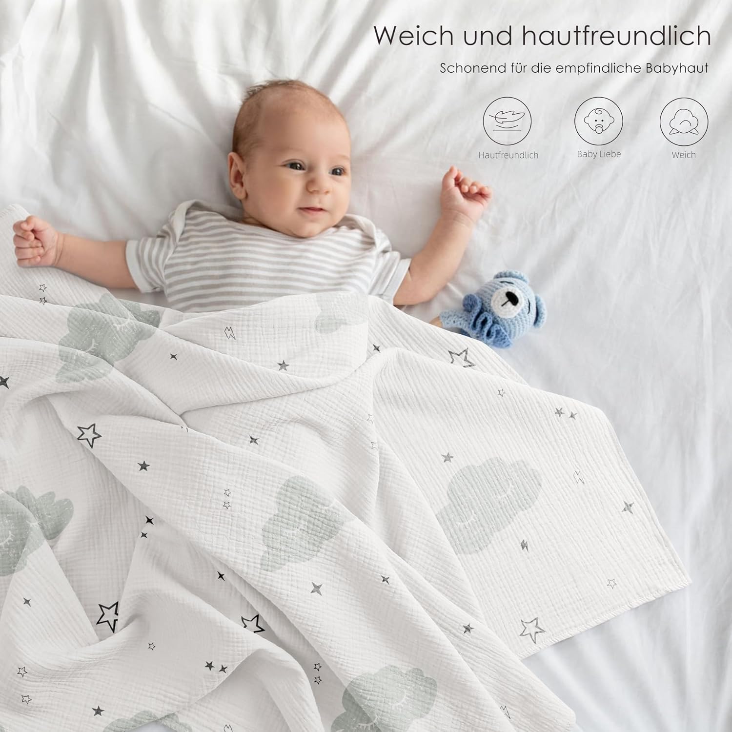 Thumbnail 1 de Bearmoss Baby Musselin Decke 3er Set