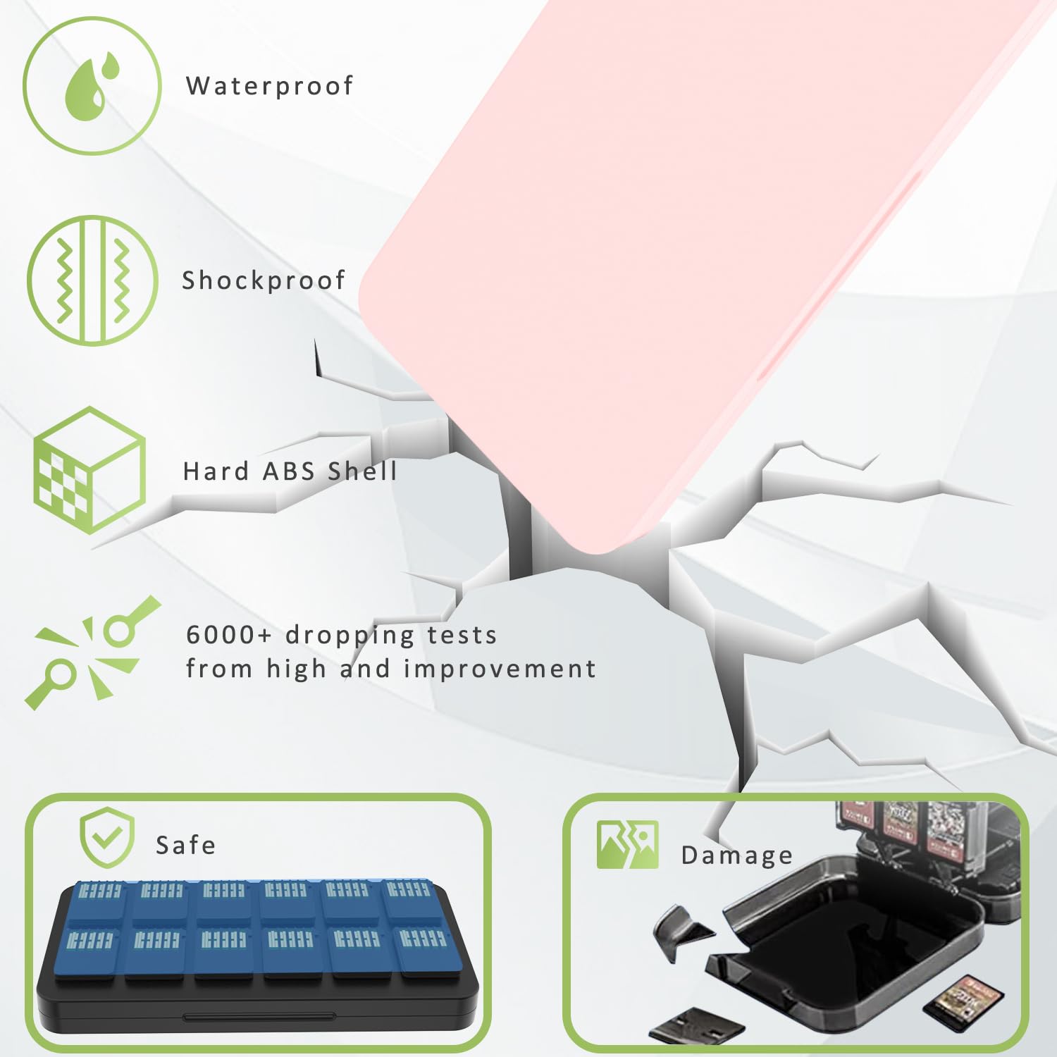 Thumbnail 5 de PURBHE Switch Game Case (Pink) for Nintendo Switch 1 & 2 with 24 Cartridge + 24 Micro SD Slots