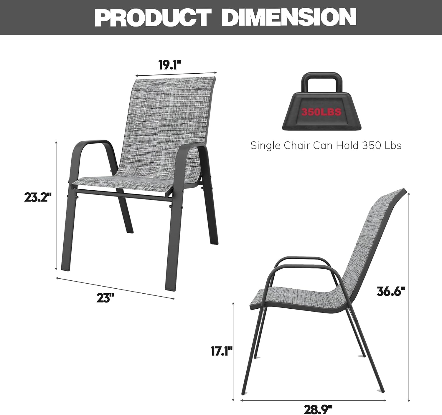 Detalle de Vimstora Stacking Chair Set of 4, Textilene Patio Dining Chairs