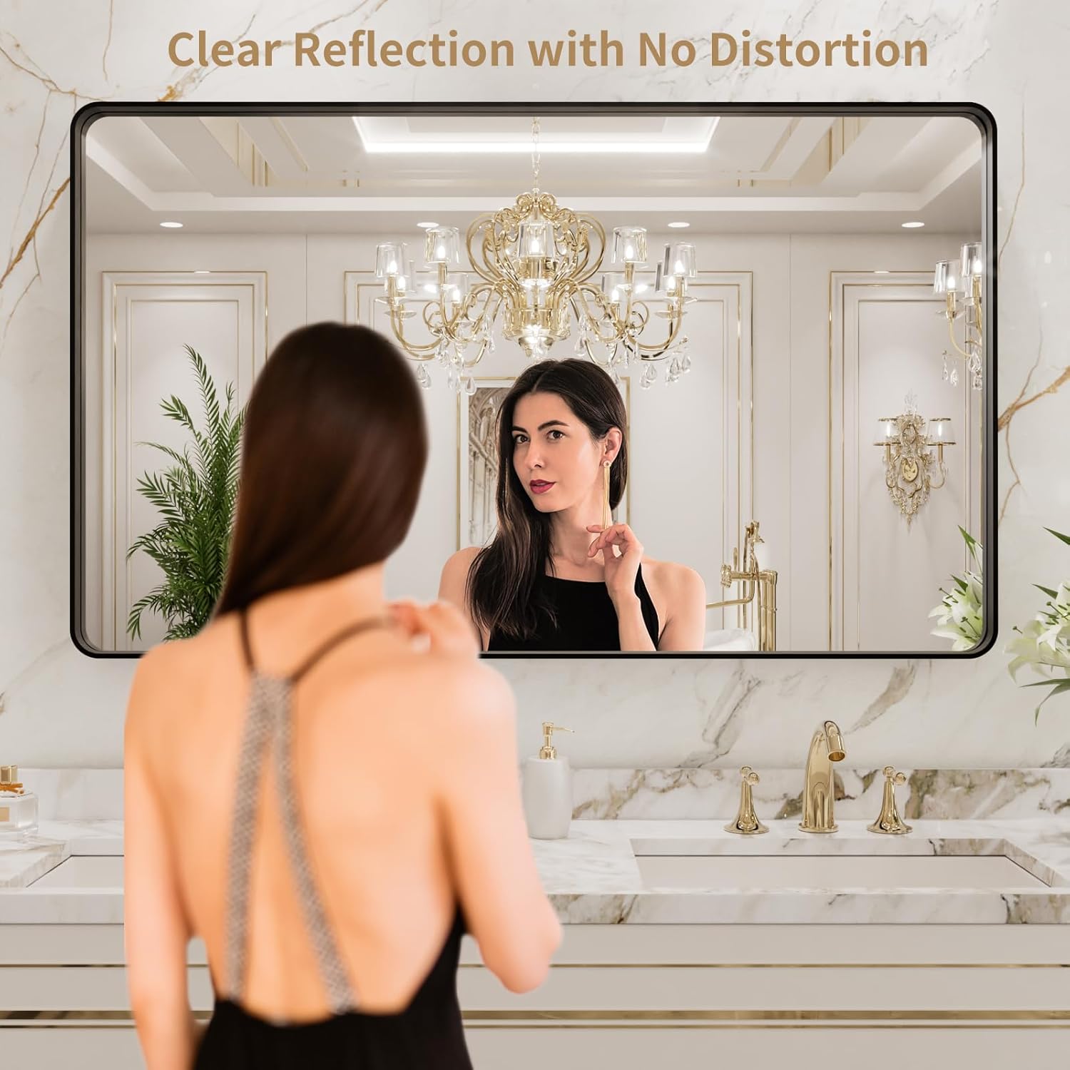 Detalle 2 de LOAAO 40x36 Inch Black Metal Framed Bathroom Mirror