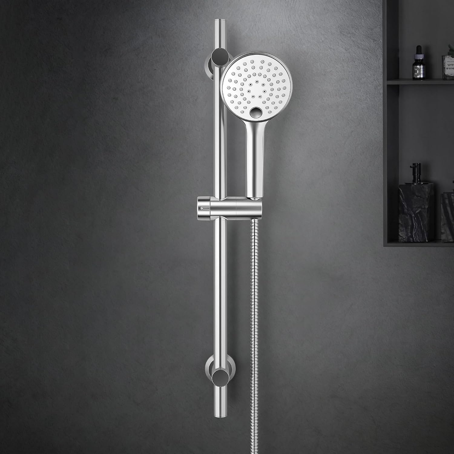 Detalle 2 de Görbach Colonna Doccia in Acciaio Inox 70 cm senza Miscelatore con Doccetta, 150 cm di Tubo e Supporti Cromo
