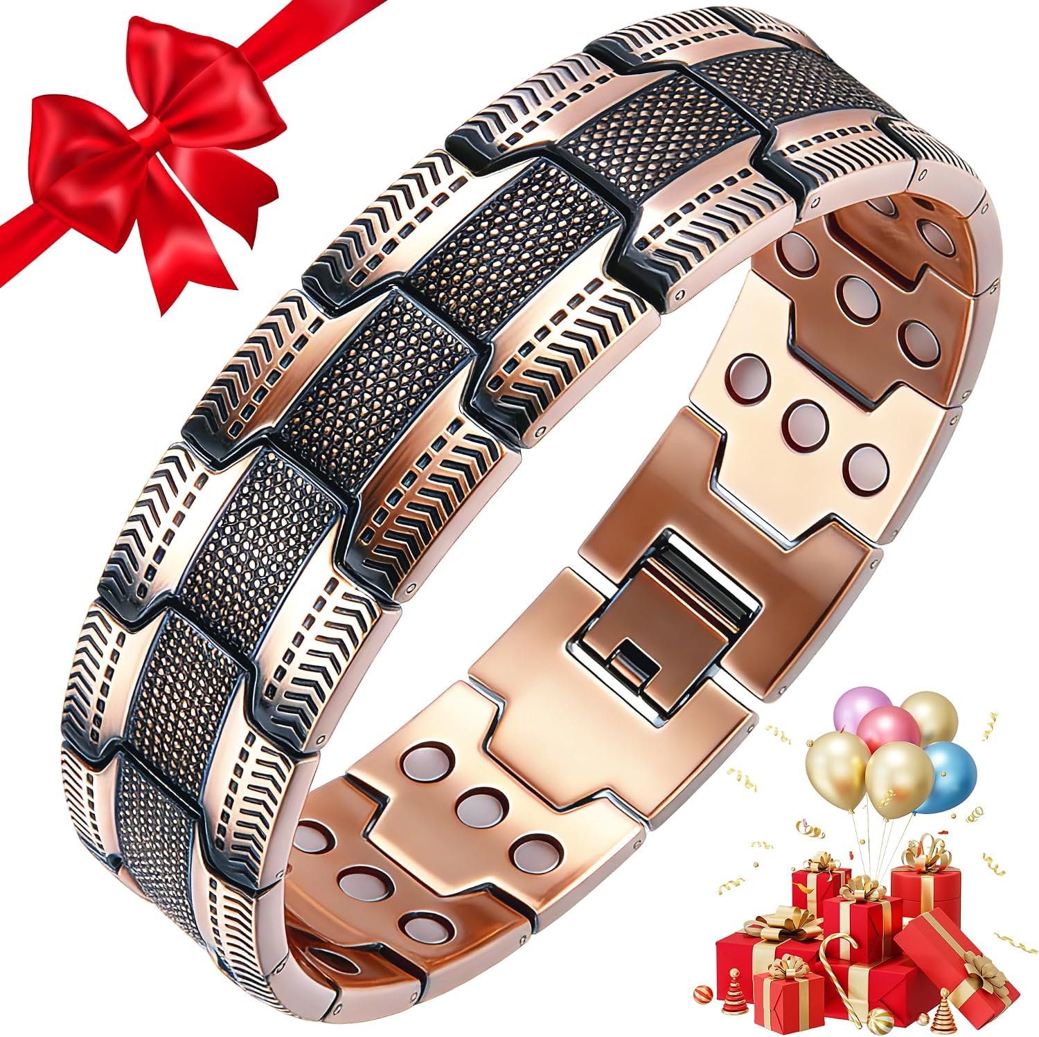 Imagen de BOYUNSHI Kupferarmband für Herren mit 3 Magnetreihen – verstellbar mit Werkzeug und Geschenkbox en OfertitasTOP