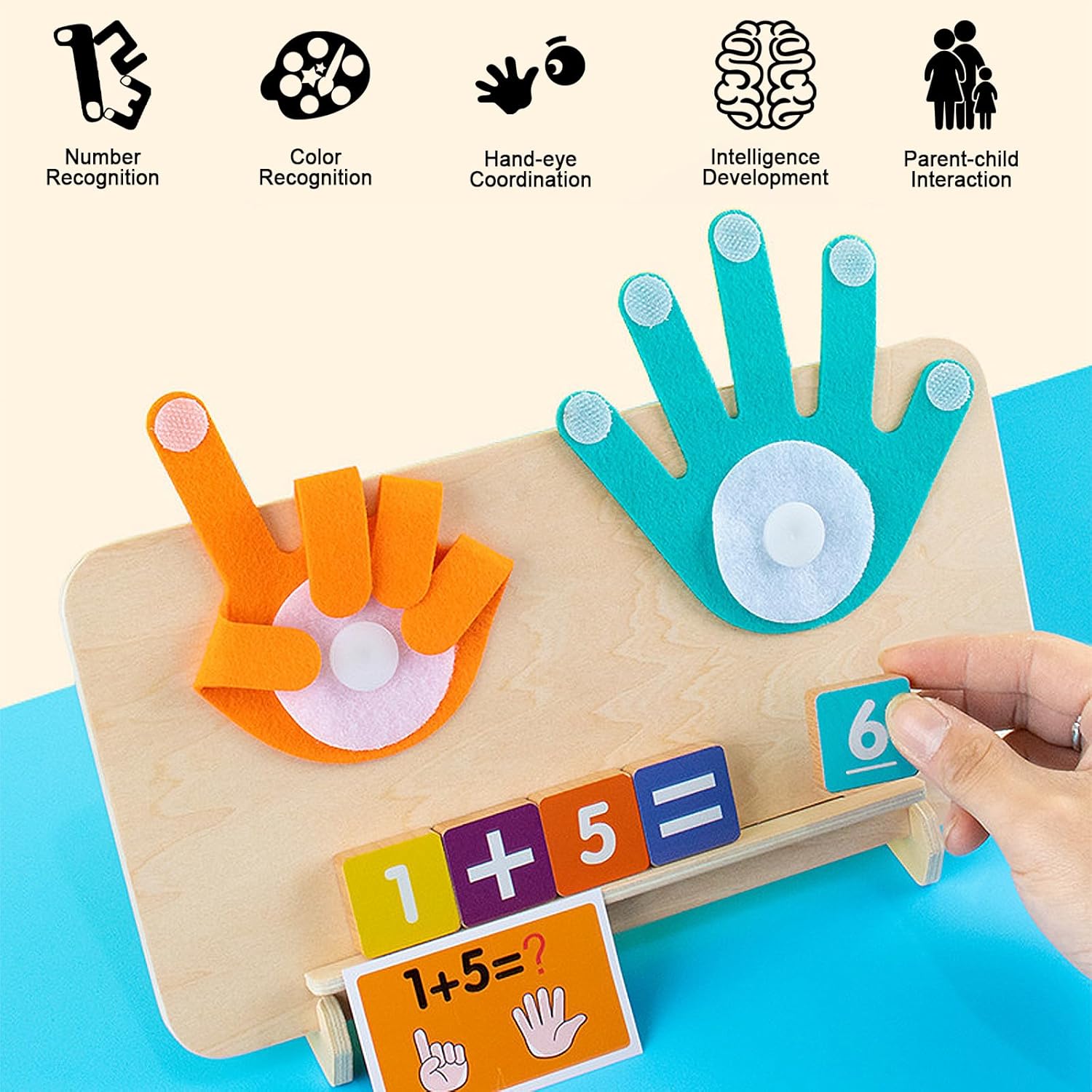 Detalle 2 de YATOSEEN Montessori Math Toy for Kids – Wooden Counting & Addition Subtraction Board