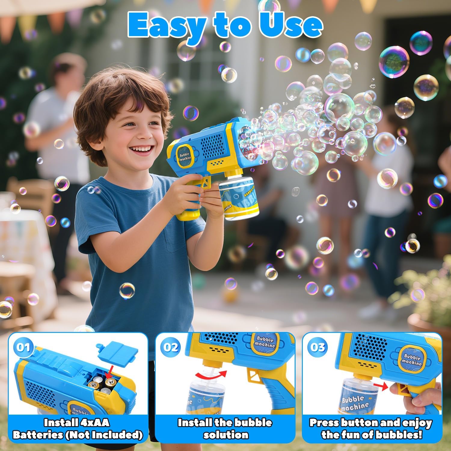 Detalle de EagleStone 2 Pack Bubble Guns for Kids – automatic bubble blaster with LED lights (ages 3–8)