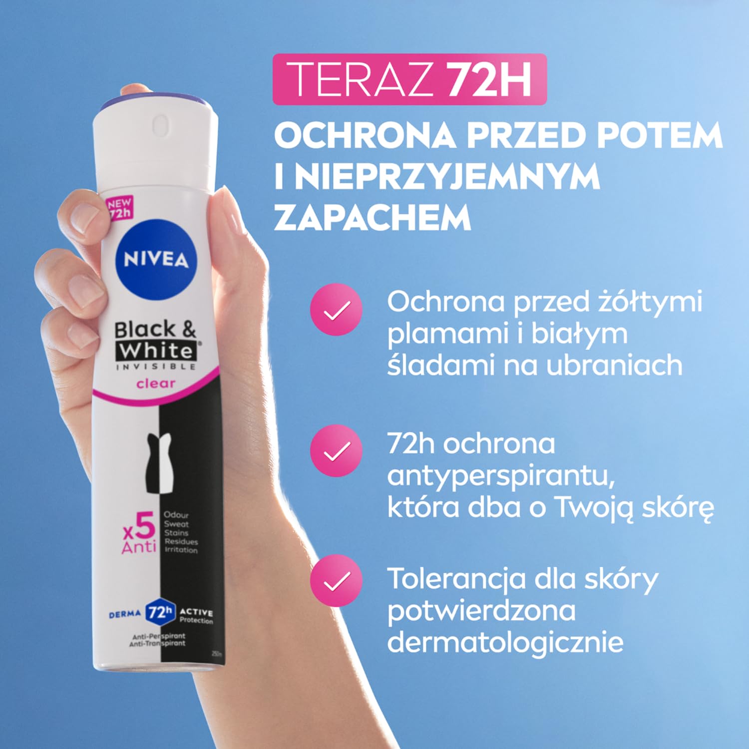 Thumbnail 2 de NIVEA Black&White Invisible Clear Antitranspirant Spray für Damen – 250 ml