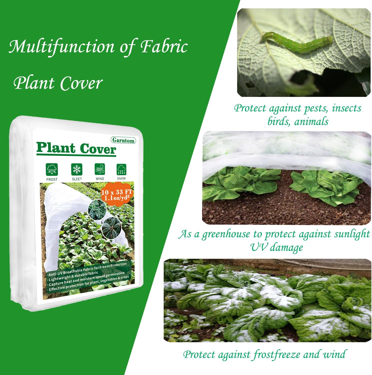 Detalle de Garutom PLANT COVER 10x33 ft Frost Cloth, 1.1 oz Polypropylene Garden Cover