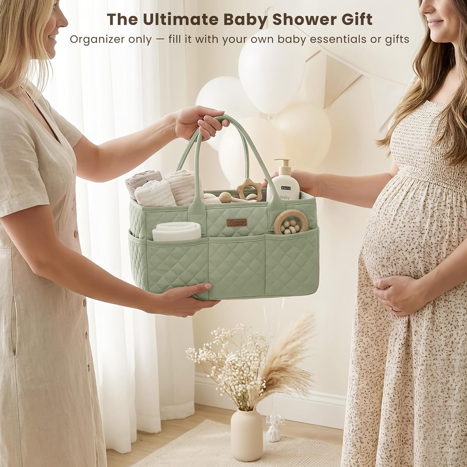 Thumbnail 6 de Konssy LLMMB-WL Baby Diaper Caddy, Fog Green Quilted Organizer with Removable Divider