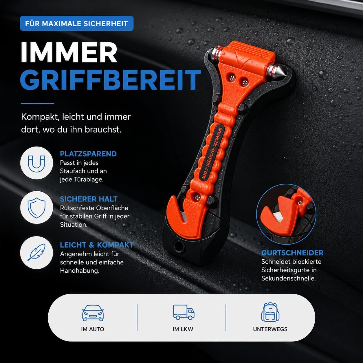 Thumbnail 1 de 2er Notfallhammer Autozubehör Set mit Gurtschneider – lebensrettendes Werkzeug für Auto, Pkw, LKW