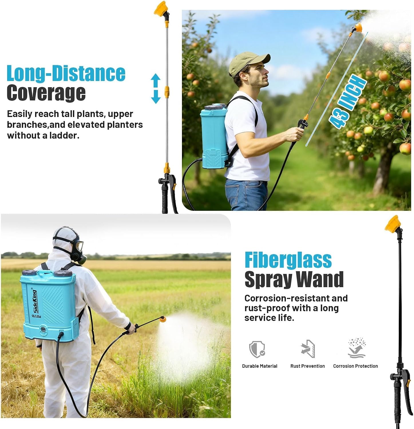 Thumbnail 3 de SideKing Knapsack Sprayer 12L (Electric) with Makita 18V compatibility, telescopic wand, 5 nozzles, 80 PSI