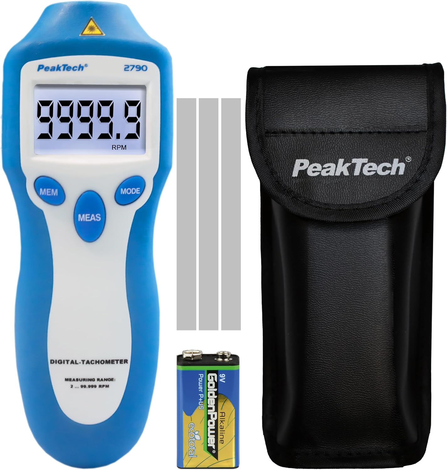 Detalle de PeakTech P 2790 Drehzahlmessgerät / Tachometer – berührungslos, 2 bis 99.999 UPM