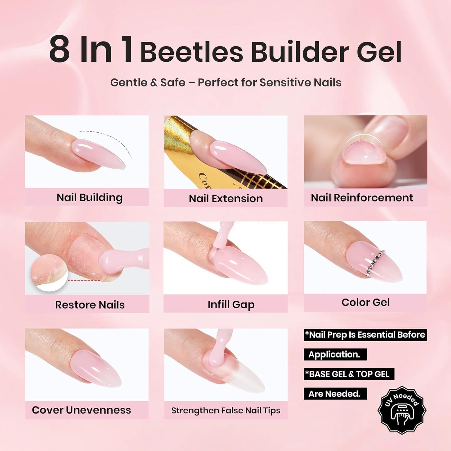 Thumbnail 6 de Beetles Jelly Pink Builder Nail Gel, 8-in-1 HEMA-Free UV/LED Gel