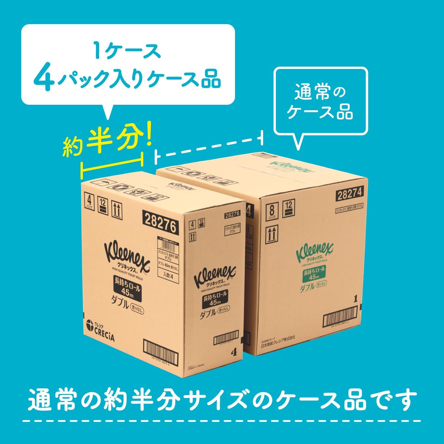 Detalle 2 de クリネックス トイレットペーパー ダブル 45m 32ロール 1.5倍長持ち ハーフケース