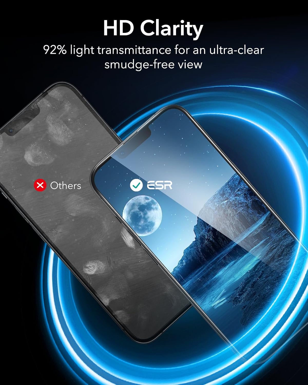 Detalle de ESR 3 Pack Privacy Screen Protector (for iPhone 17e/16e/14/13 & 13 Pro) – anti-spy tempered glass