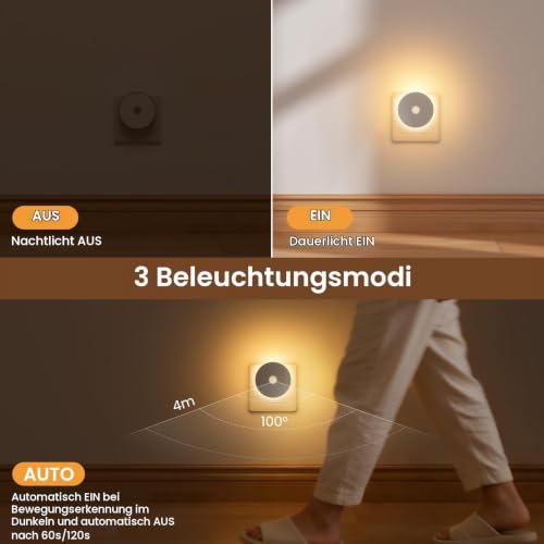 Detalle de Nachtlicht Steckdose mit Bewegungssensor & Dämmerungssensor, Dimmbare-3Modi von Yuinzin