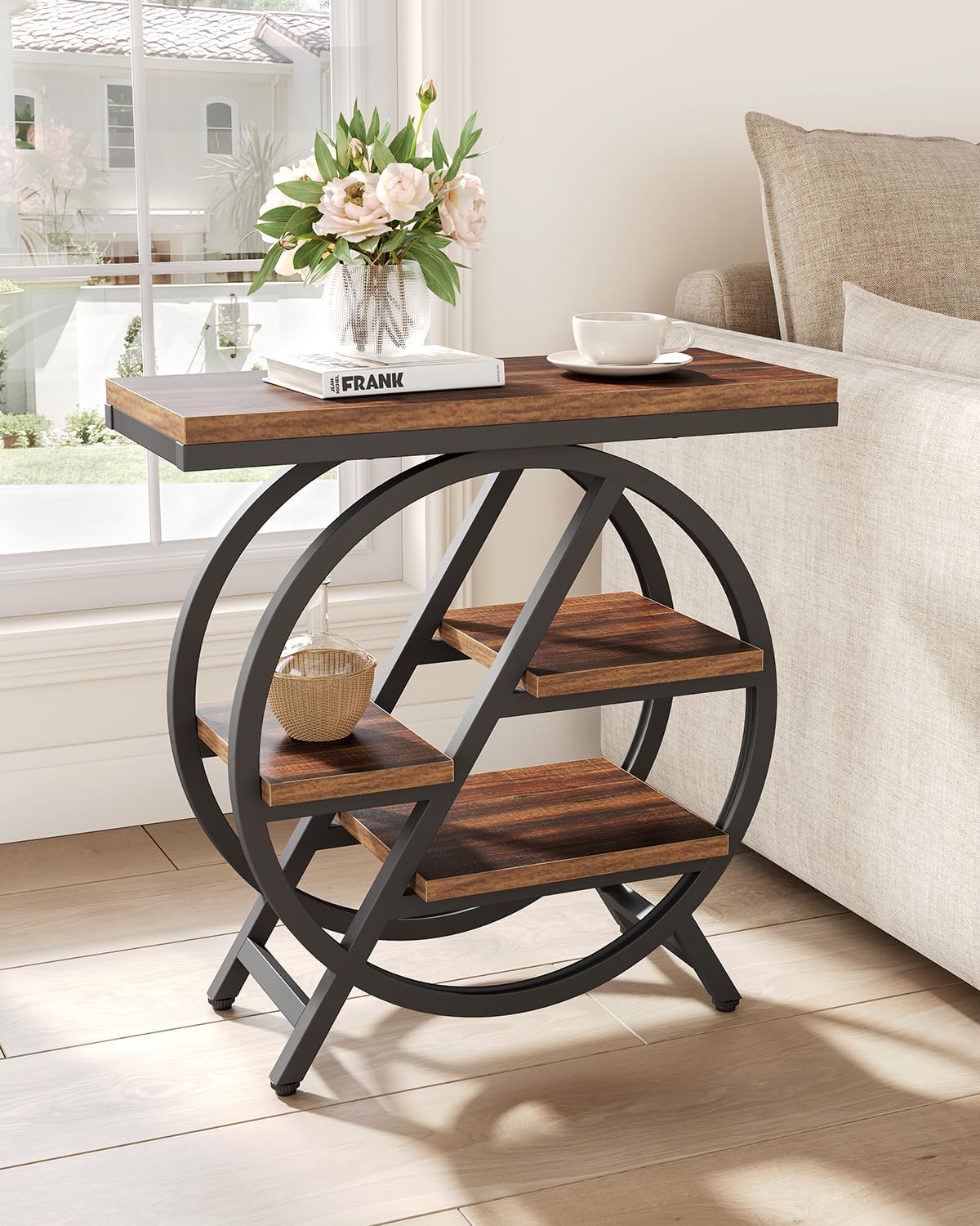 Detalle 2 de LITTLE TREE JW0718 Narrow End Table, 4-Tier Storage, Brown