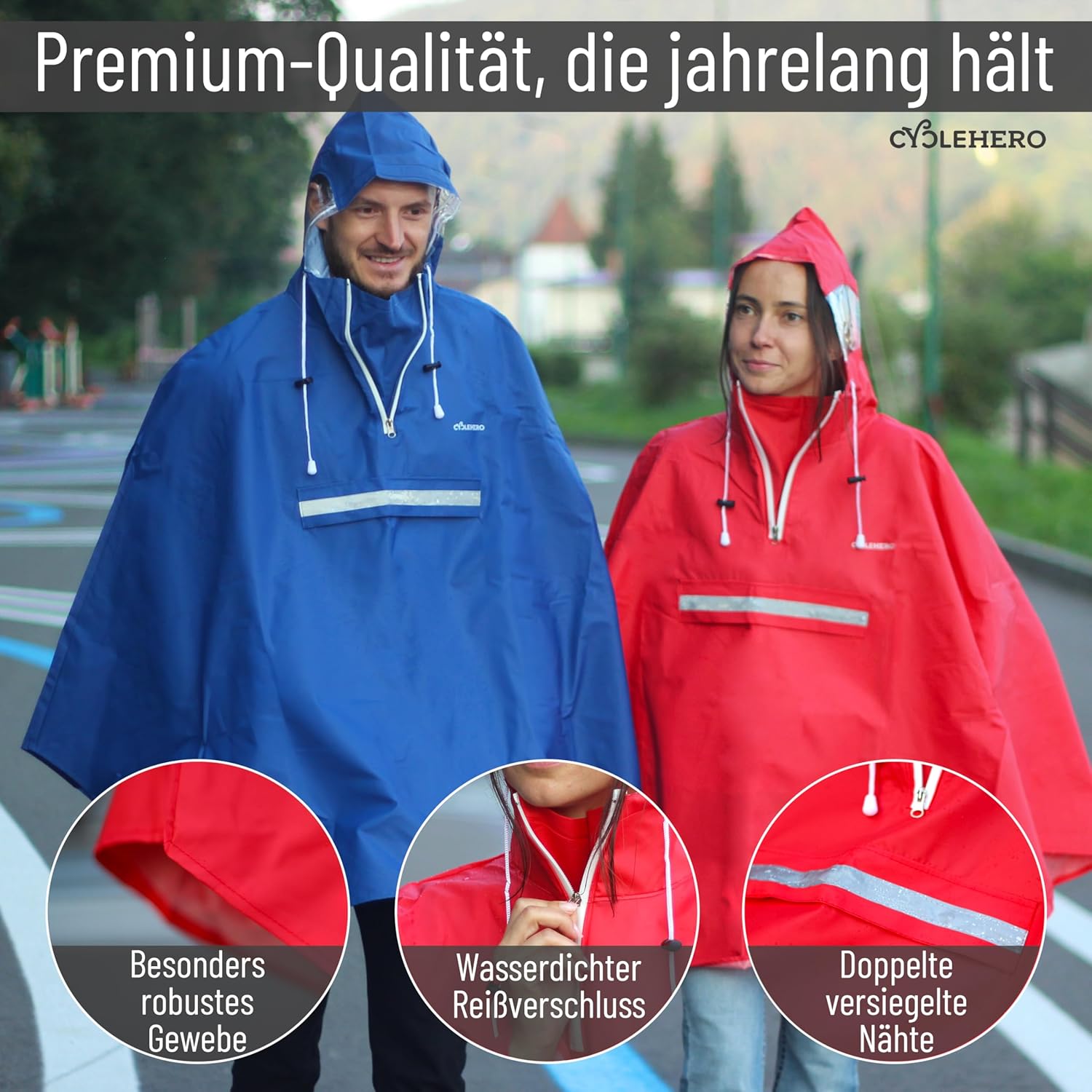 Thumbnail 6 de CYCLEHERO Regenponcho Fahrrad – extra wasserdicht, robust & sichtbar