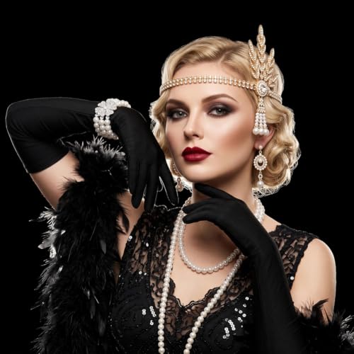Thumbnail 4 de AOOWU 1920s Flapper Accessories Set with Faux Pearls and Satin Gloves