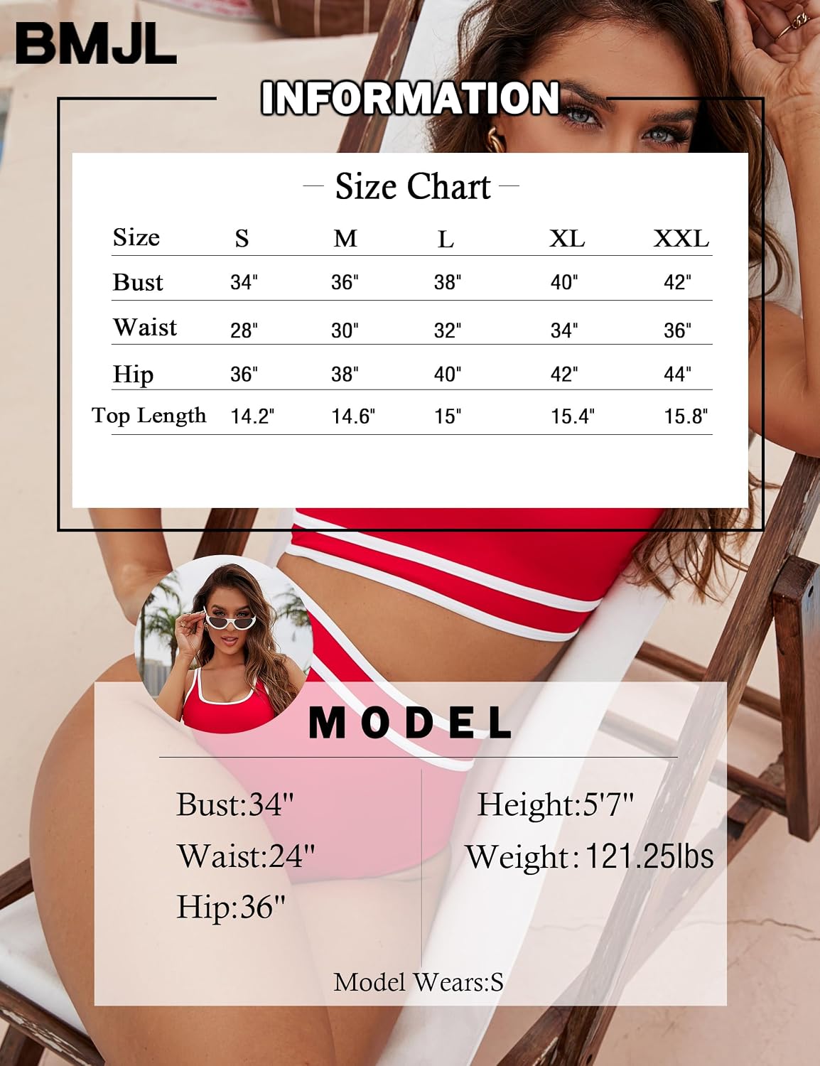 Thumbnail 5 de BMJL Women’s High Waisted Sporty Bikini Set with Color Block Cheeky High-Cut Bottoms