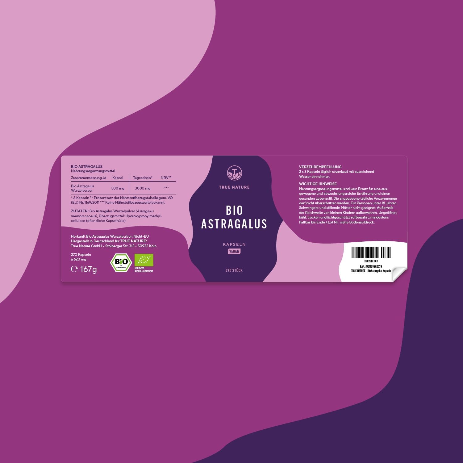 Detalle 2 de Bio Astragalus – 270 Kapseln hochdosiert (3000 mg pro Tag) – vegan, rein & laborgeprüft