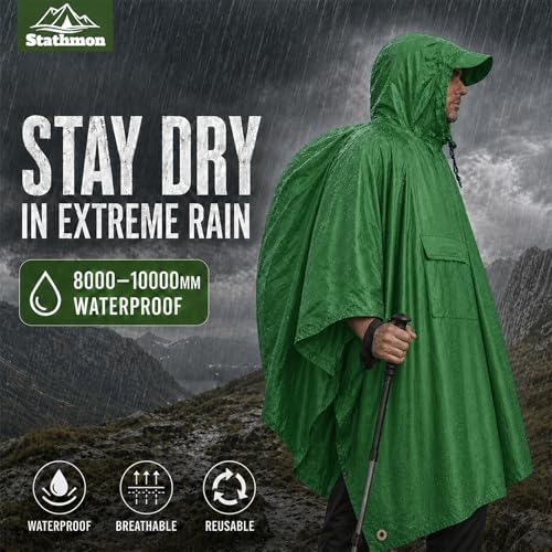 Thumbnail 1 de Stathmon 1 Pack Poncho Waterproof Adult – PU8000mm Reusable Rain Poncho