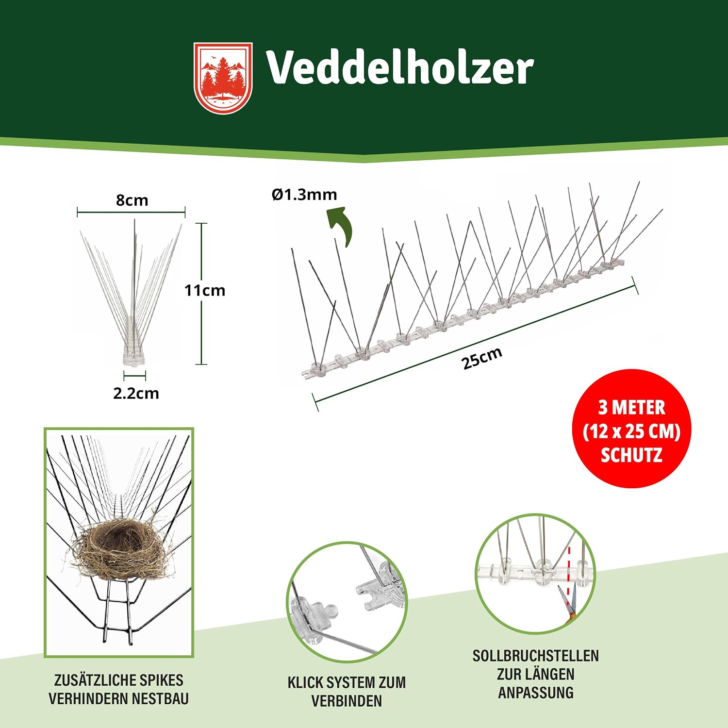 Detalle de Vogelabwehr-Spikes Edelstahl 3 Meter Universal
