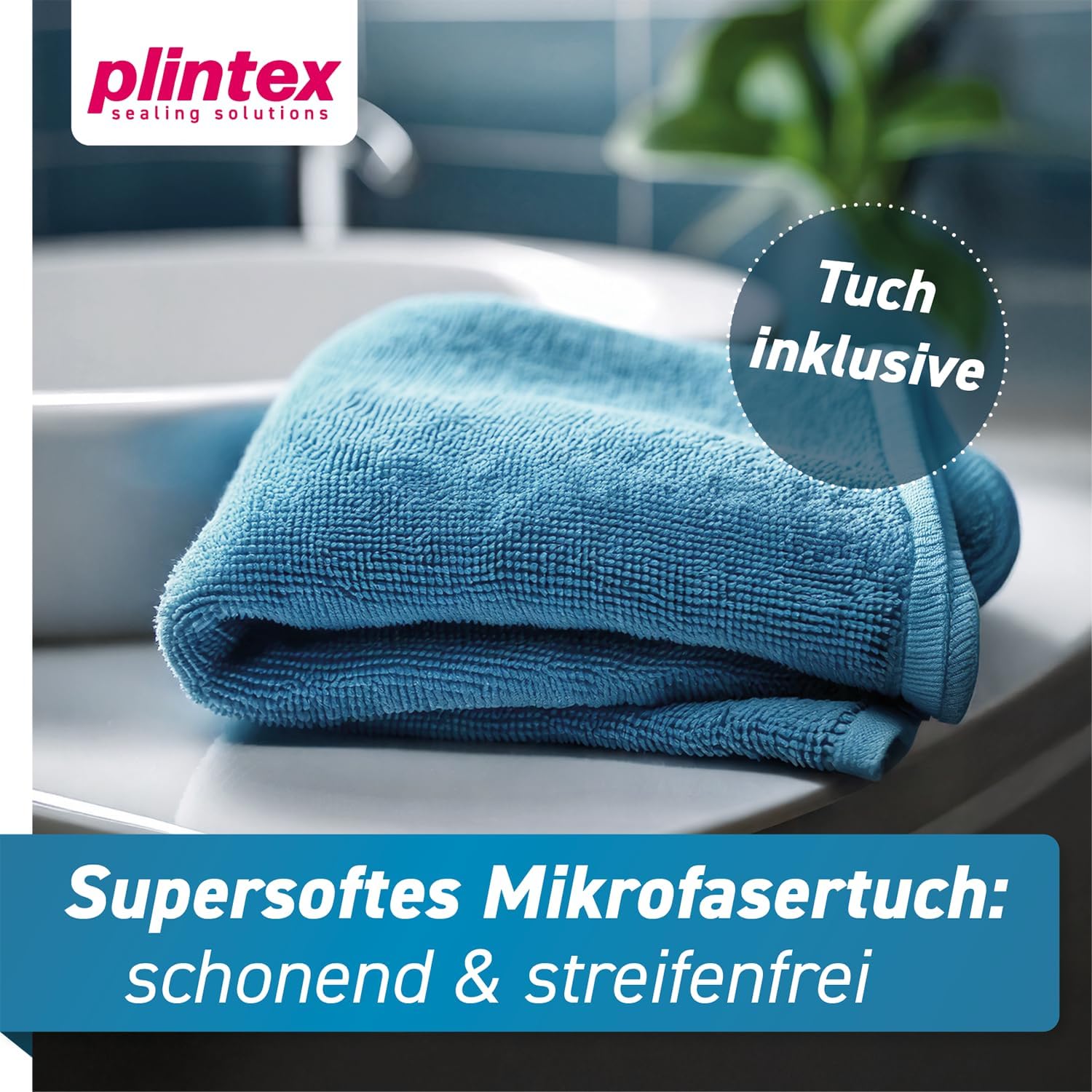 Detalle de PLINTEX Duschglas-Versiegelung 250 ml mit Lotuseffekt – Nano-Beschichtung für Glas, Fliesen und Armaturen (inkl. Mikrofasertuch)