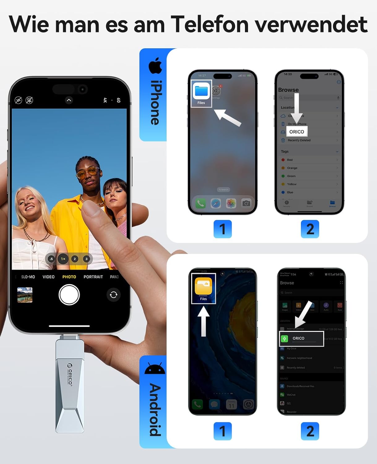 Thumbnail 3 de ORICO USB Stick 128GB USB 3.2 Speicherstick OTG – 2-in-1 USB-C / USB-A, Metallgehäuse, Blau