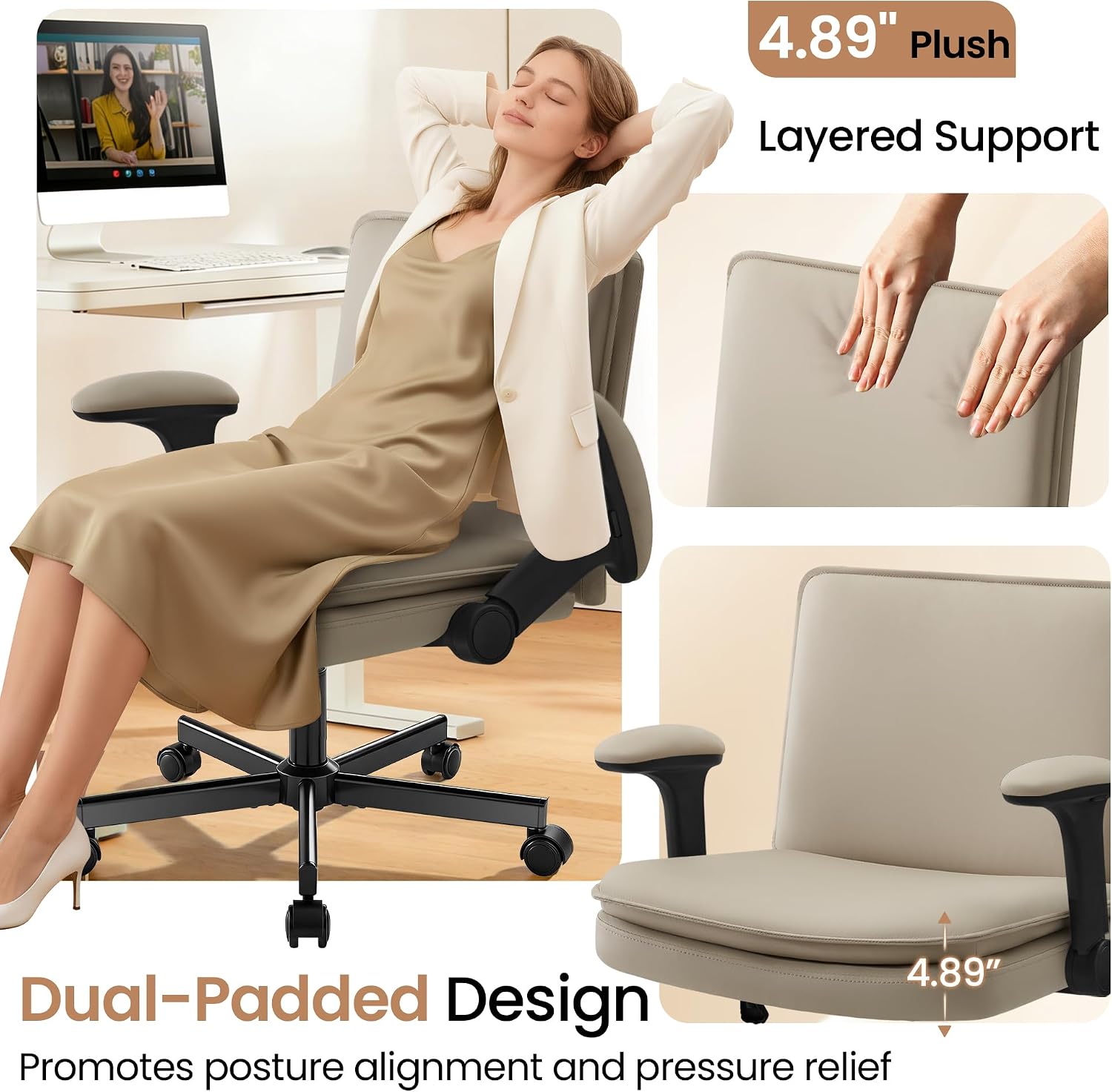 Detalle de Hayelf Criss-Cross Office Chair 25-Inch Seat