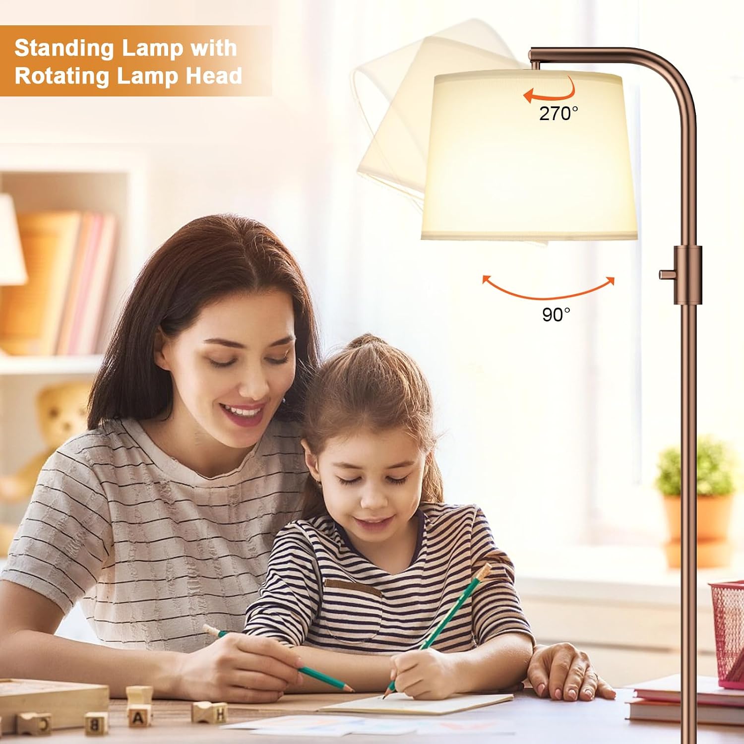 Detalle 2 de Ambimall Z5V8W6 Dimmable Arc Floor Lamp with Rotating Head and Linen Shade