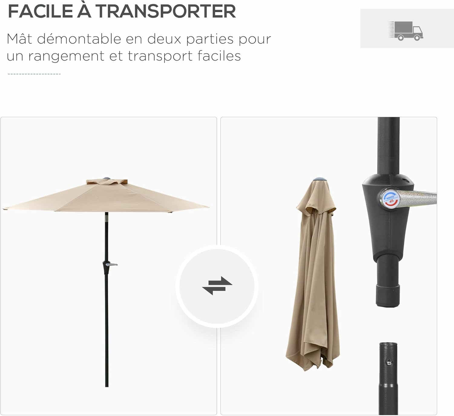 Thumbnail 5 de Outsunny parasol droit hexagonal inclinable Ø 2,30 x 2,16H m en métal et polyester haute densité