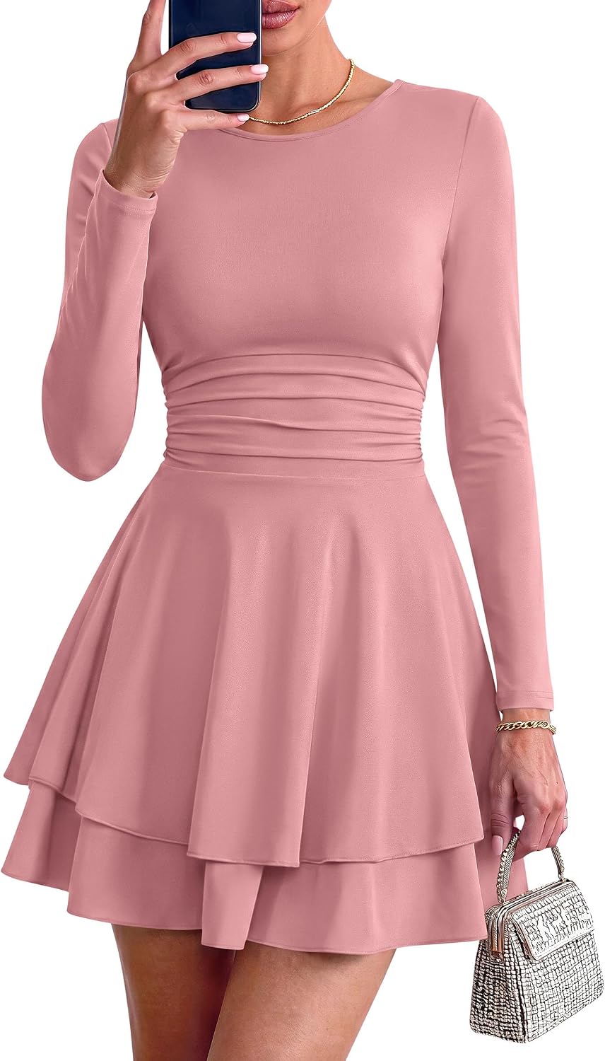Detalle de PRETTYGARDEN Women's Long-Sleeve Mini Dress
