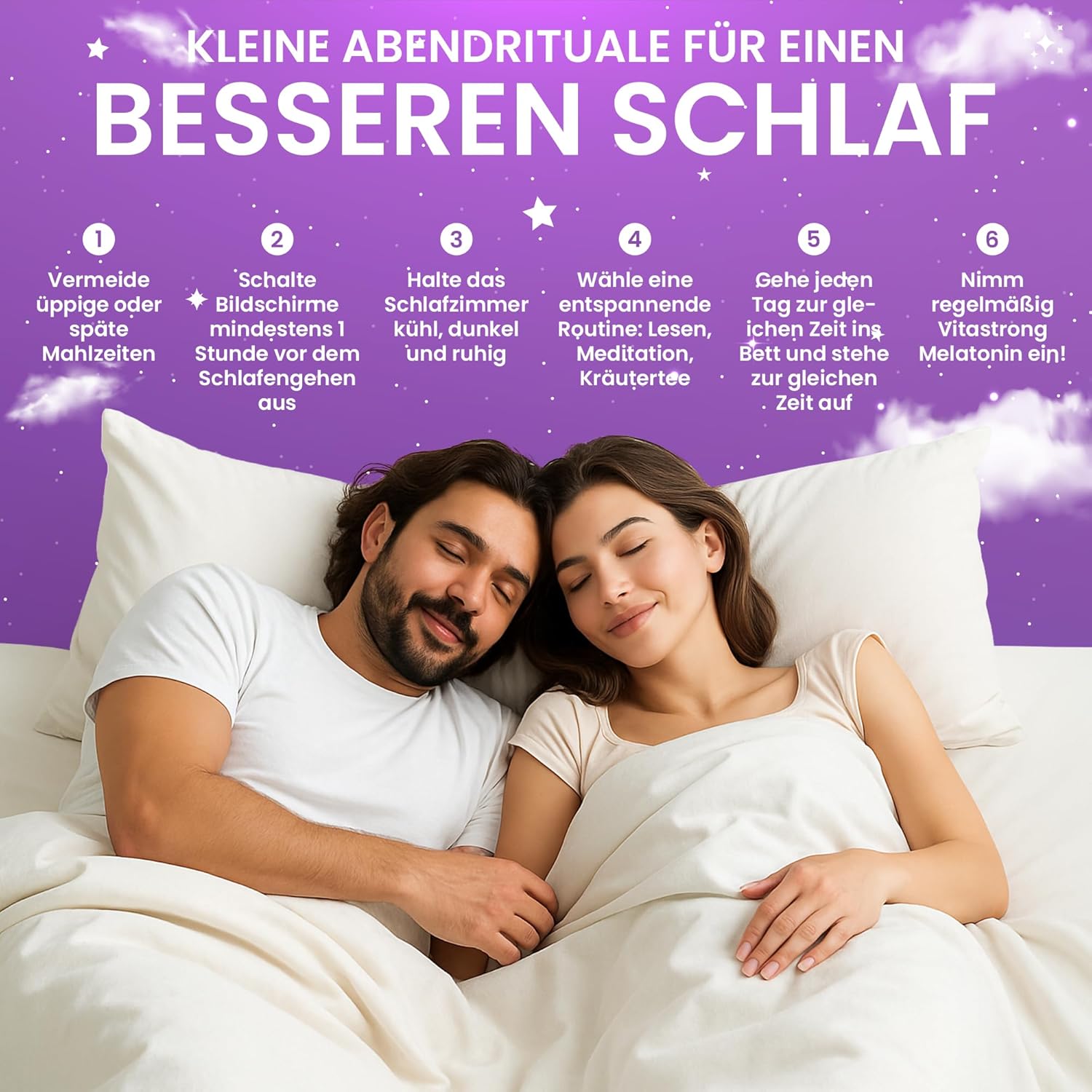 Detalle de Vitastrong Melatonin Komplex 365 Mikro-Tabletten – Hochdosiertes Schlafhilfe mit Kamille, Baldrian, Lavendel & Vitamin B6