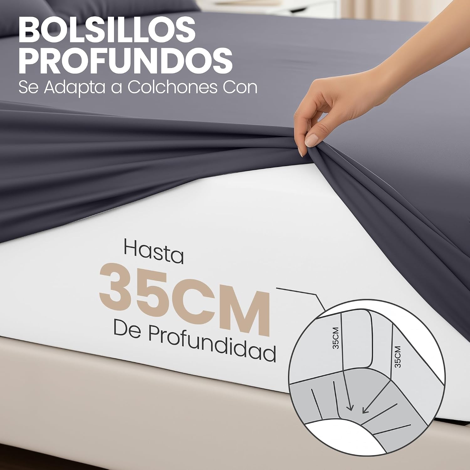 Detalle 2 de Utopia Bedding Sabana bajera 90x200 Gris