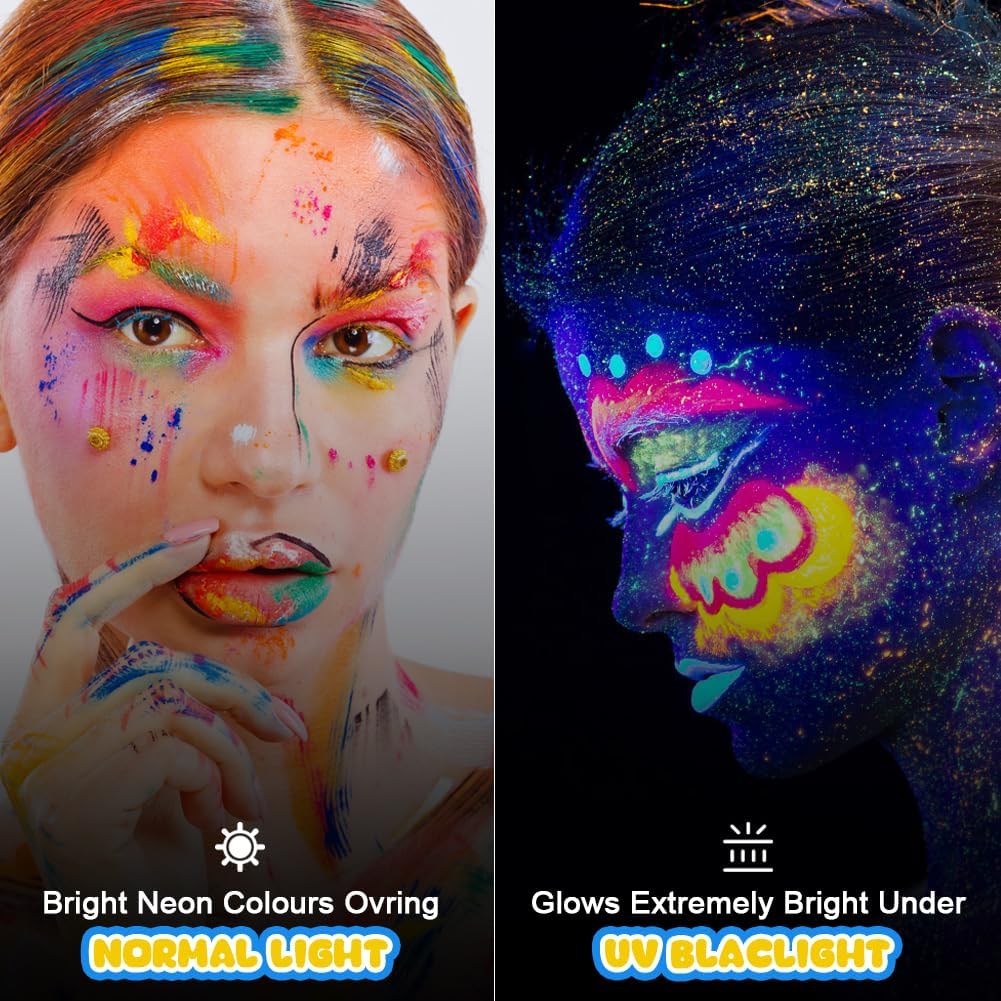Thumbnail 4 de AOOWU Body Painting kit viso e corpo con 15 colori neon, 41 stencil e glitter adesivi