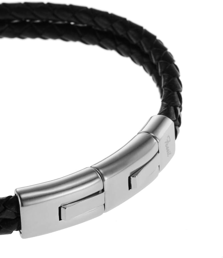 Thumbnail 4 de Fossil bracciale da uomo in pelle con chiusura magnetica, argento lucido