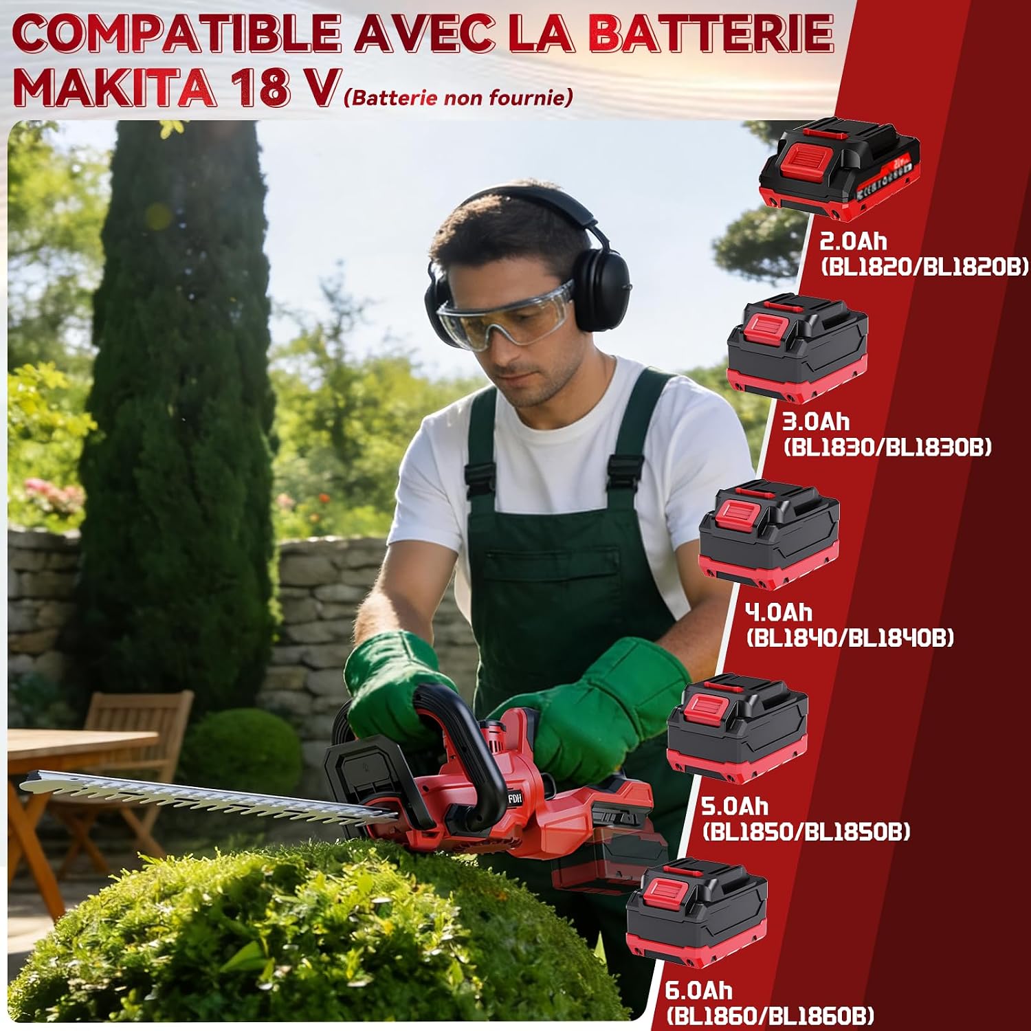 Detalle de Olubfdh accuheggenschaar voor Makita 18 V, 52 cm, draaibare kop 270°