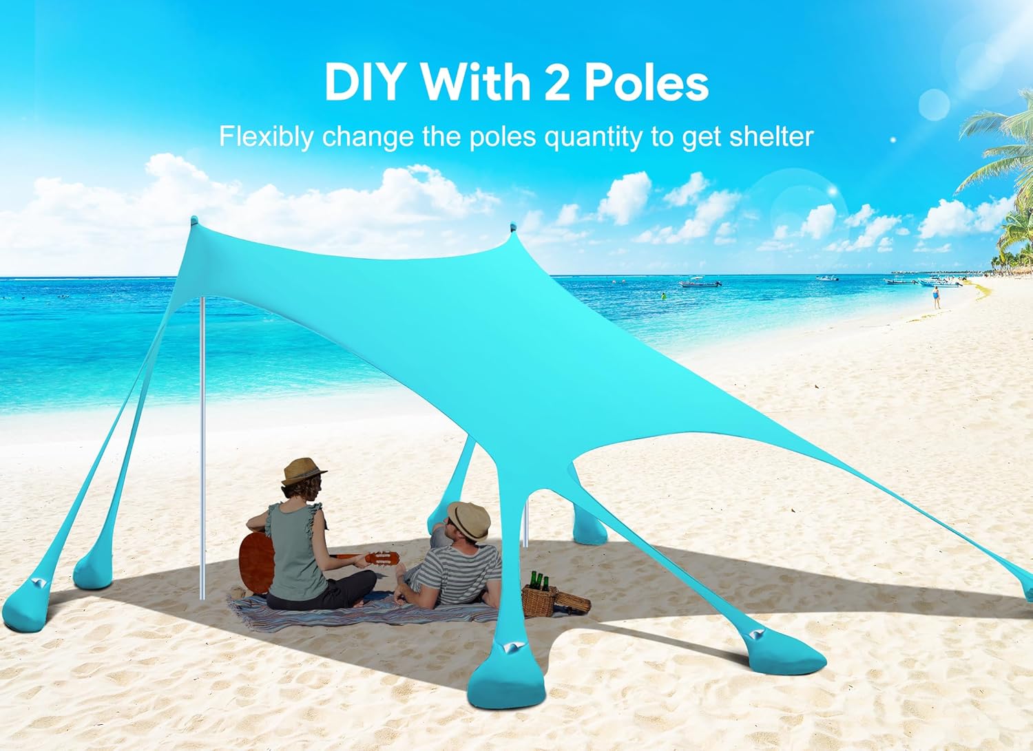 Thumbnail 6 de Osoeri Beach Tent Sun Shelter UPF50+ (10×10 ft) with 8 Sandbags, Shovels, Ground Pegs & Poles