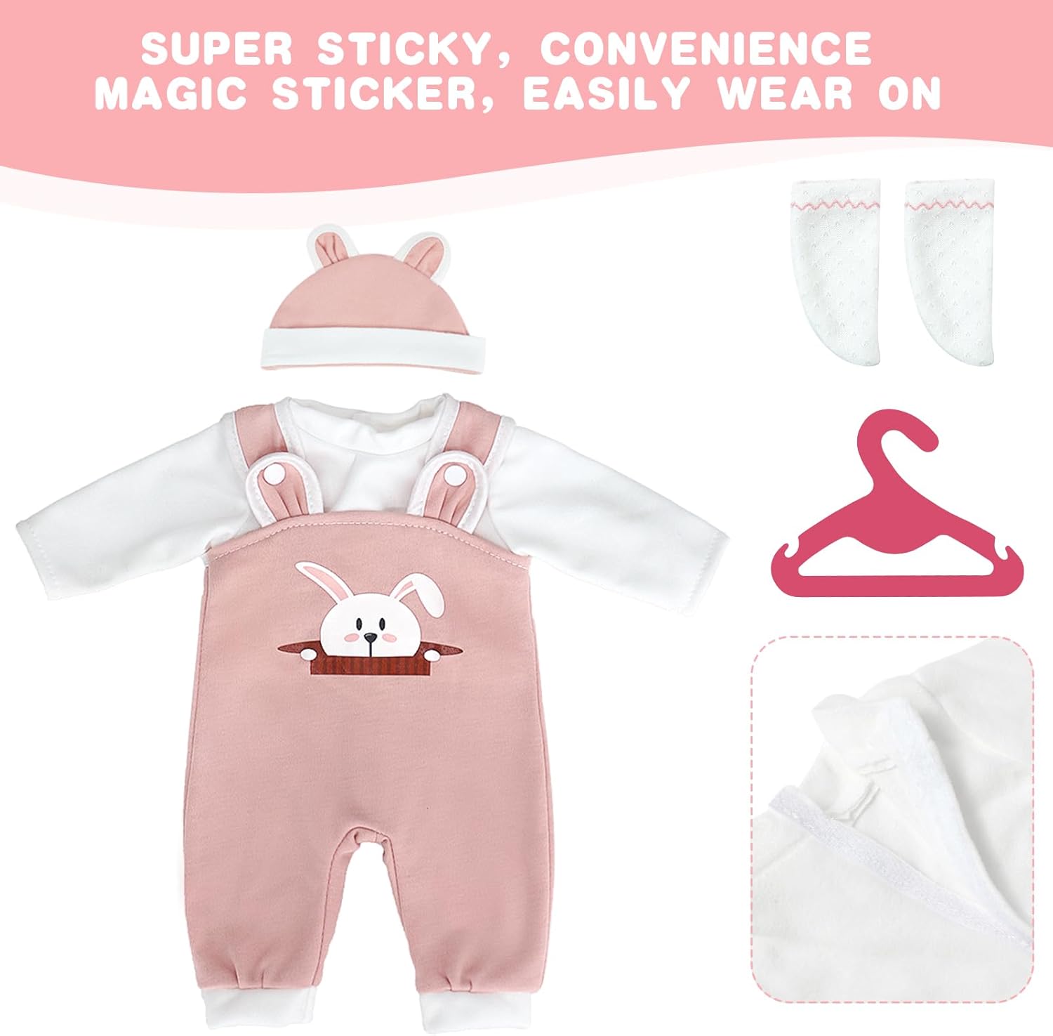 Thumbnail 4 de Aolso set vestiti per bambole New Born 35-45 cm con cappello e calzini (coniglietto rosa) — bambola non inclusa